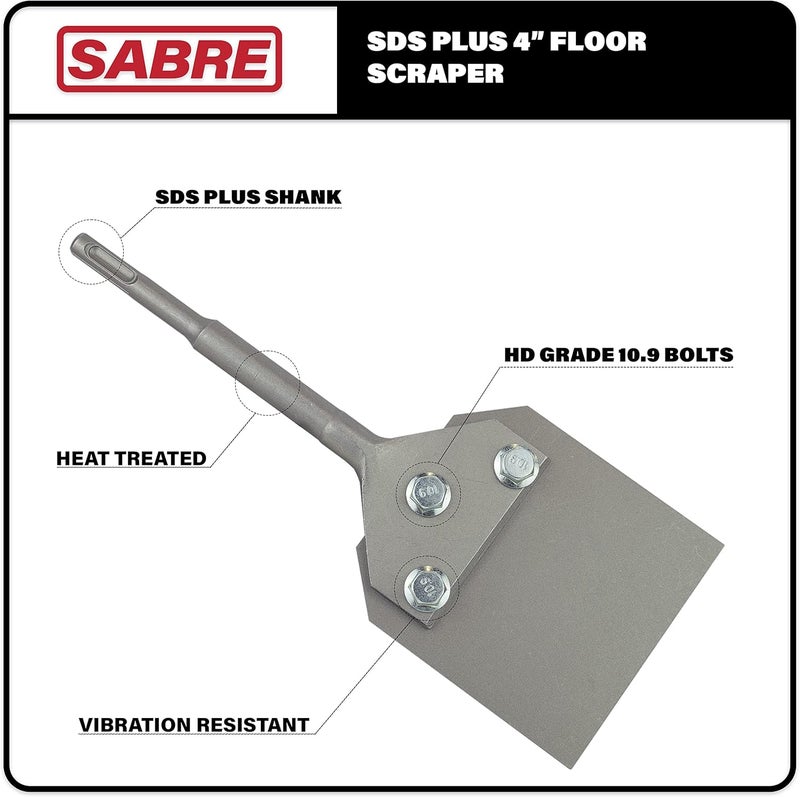 Sabre Tools 4 Inch SDS Plus Floor Scraper Tool Kit, Removes Thinset & Adhesives, Works with SDS-Plus Rotary Hammer (4" x 10") Tool, Extra Blade and Bolts - Image 3
